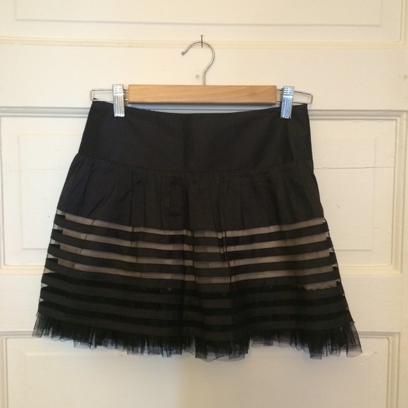 Free People Black Tulle Striped Skirt
