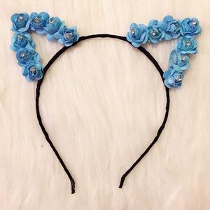 Blue glittery flower cat ears headband costume
