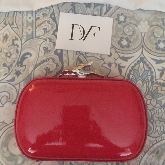 DVF red and silver clutch