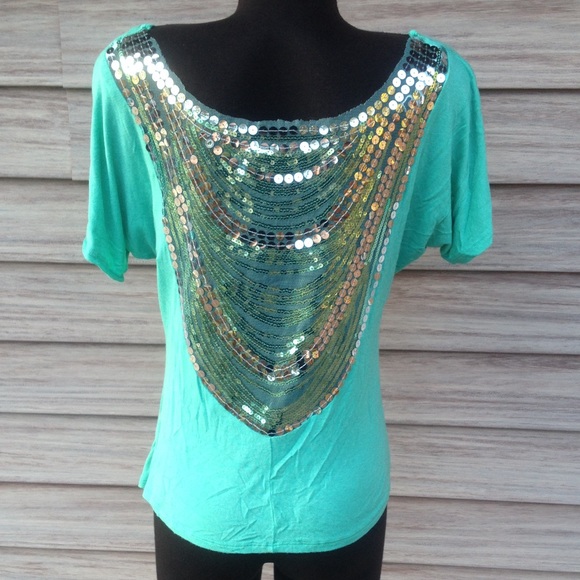 Body Central Tops - Mint green top w/ sequins on back