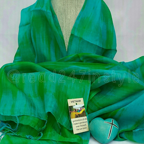 📗GWaC Vietnamese Elegant Silk Scarf -Teal/Green