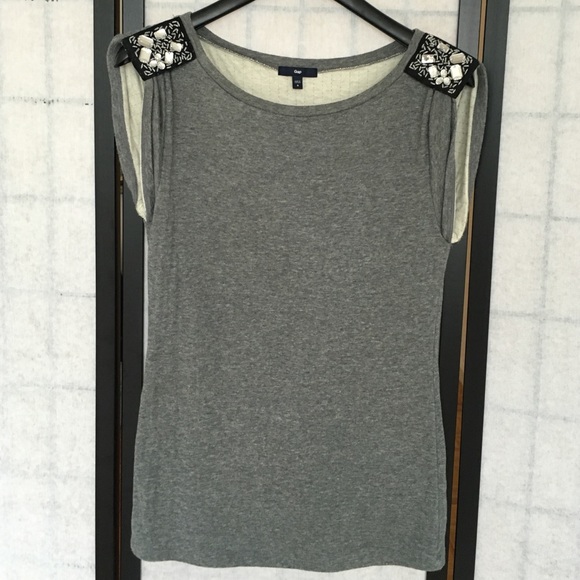 Gap Grey Sleeveless Top with Embellished Shoulders