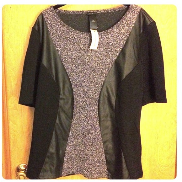 Ann Taylor Tops - Ann Taylor Mixed Media Faux Leather Top