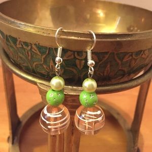 Green and light pink earrings