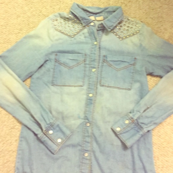 A fake denim button up