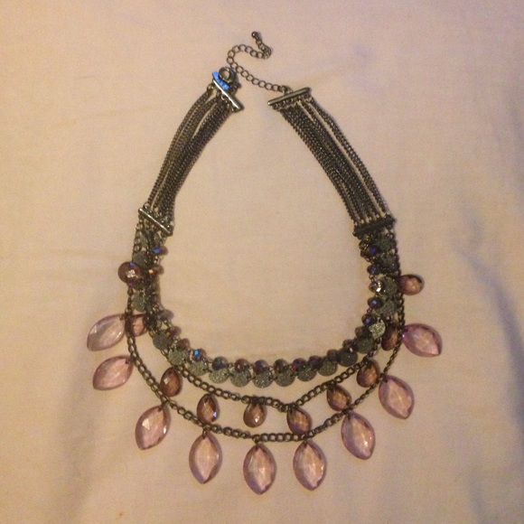 Tear-drop Purple and Silver Necklace