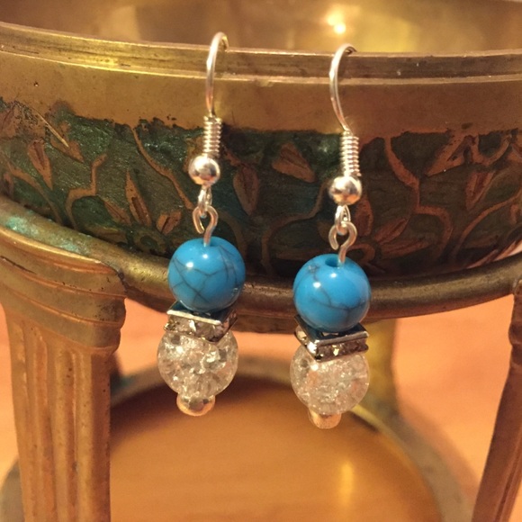 Blue and clear beaded earrings