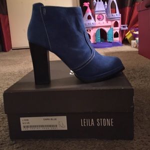 Blue suede booties