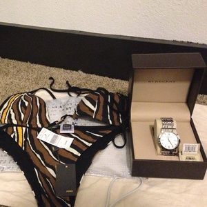 Burberry watch and Fendi bikini