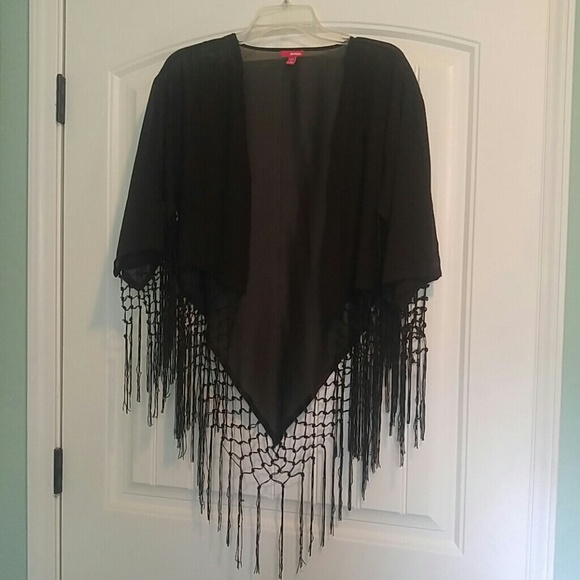 FLAWLESS FRINGE Black cardigan jacket NWOT XL