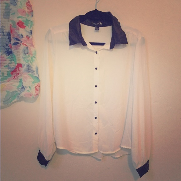 Leather accent blouse