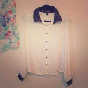 Leather accent blouse