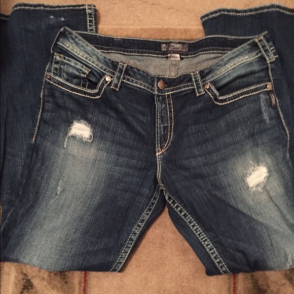 Silver Distressed Bootcut Jeans