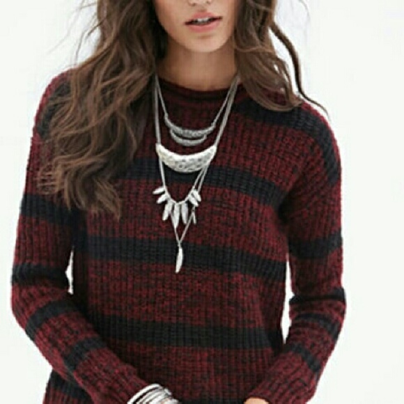 Forever 21 Sweaters - Forever 21 Burgundy Stripe Sweater