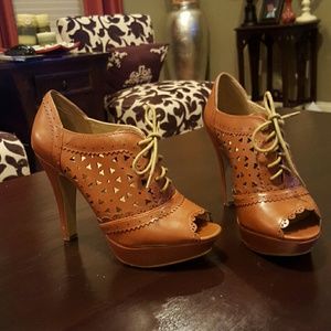 Brown peep toe booties G by Guess