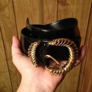 Black genuine leather belt