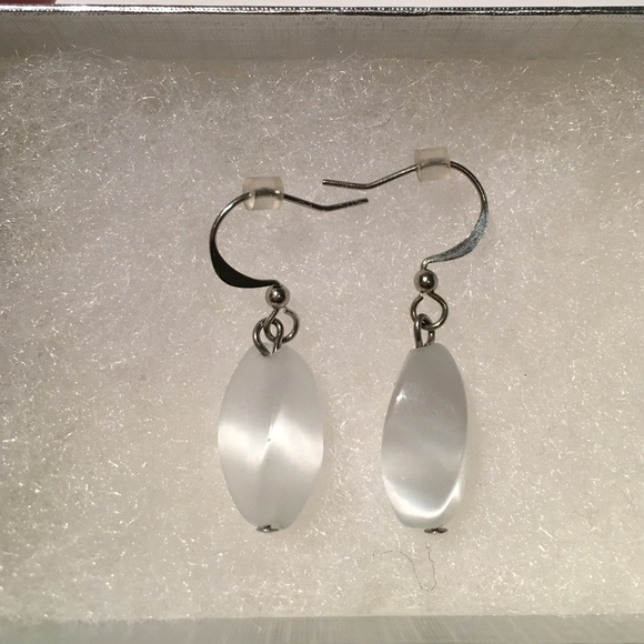 Silver Dangle Earrings with White Stone
