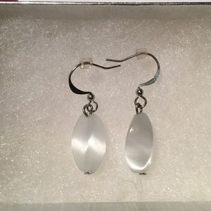 Silver Dangle Earrings with White Stone