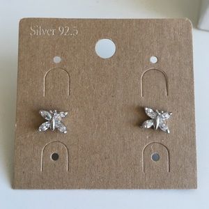 Silver Crystal Butterfly Earrings