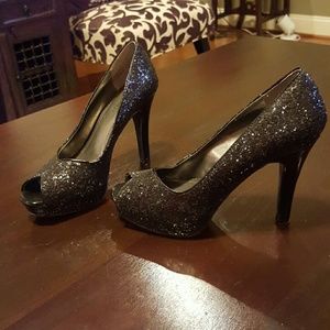 Sparkly Black Peeo Toe Platforms
