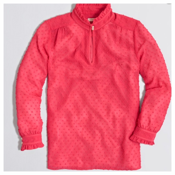 J. Crew Tops - J.Crew FACTORY RUFFLE CHIFFON DOT TOP