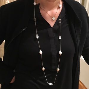 Silver Long Necklace with Stones