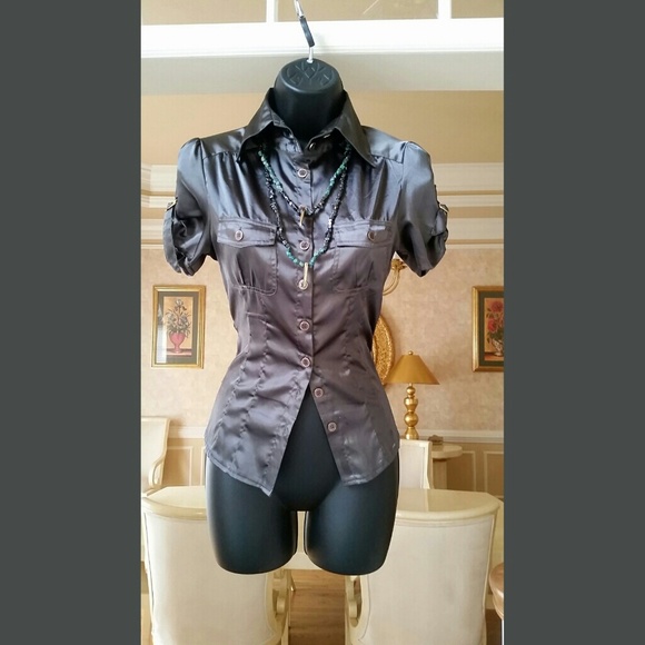 Charcoal Grey Satin Blouse