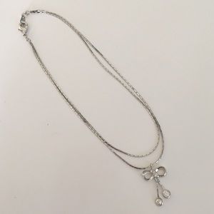 Ankle Bracelet with Silver Bow with Dangle Stones