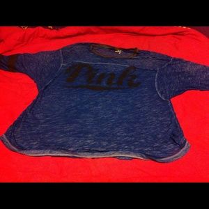 PINK BLUE SHIRT WITH STRIPED SLEEVES