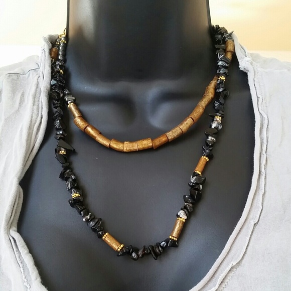 Black Onyx/ Sea Bamboo Necklace