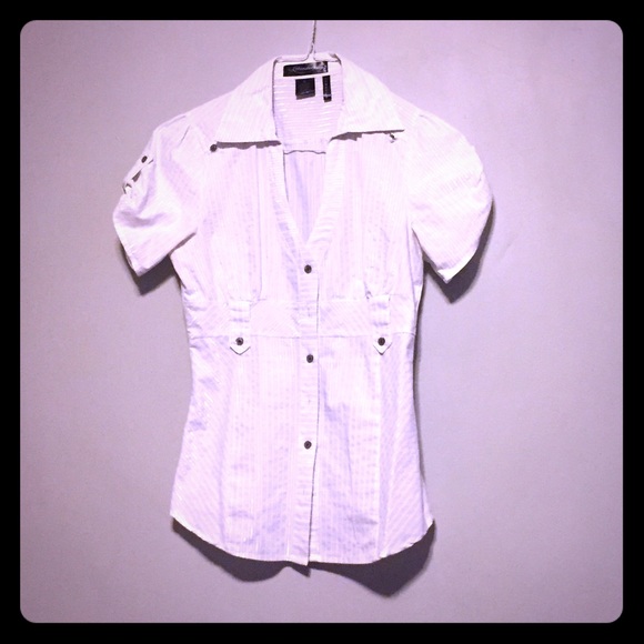 White Short Sleeved Button Down Top