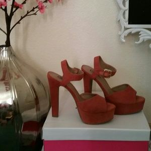 Candie's orange suede 6" heels. Size 9