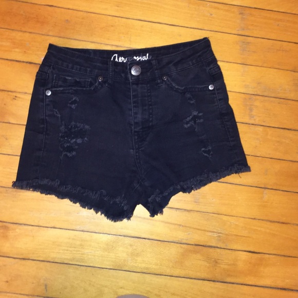 Black ripped high-rise shorts