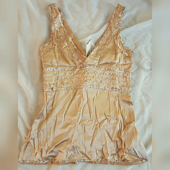 BEBE silk sequin blush new year's tank top s m - Picture 2 of 4