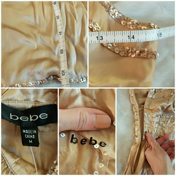 BEBE silk sequin blush new year's tank top s m - Picture 4 of 4