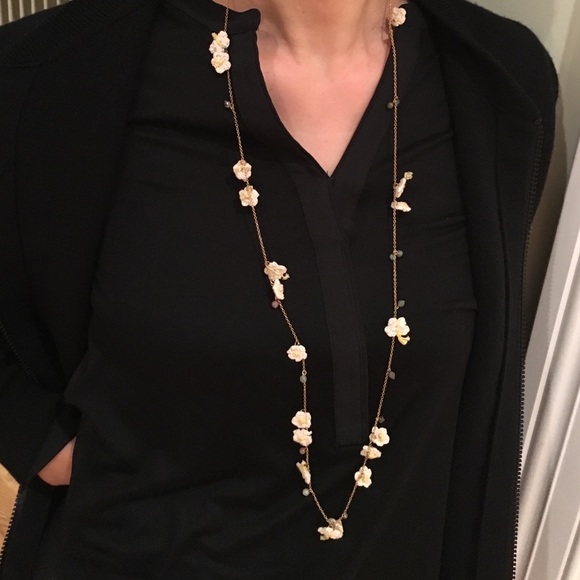 Banana Republic Long Necklace with Fabric Flowers