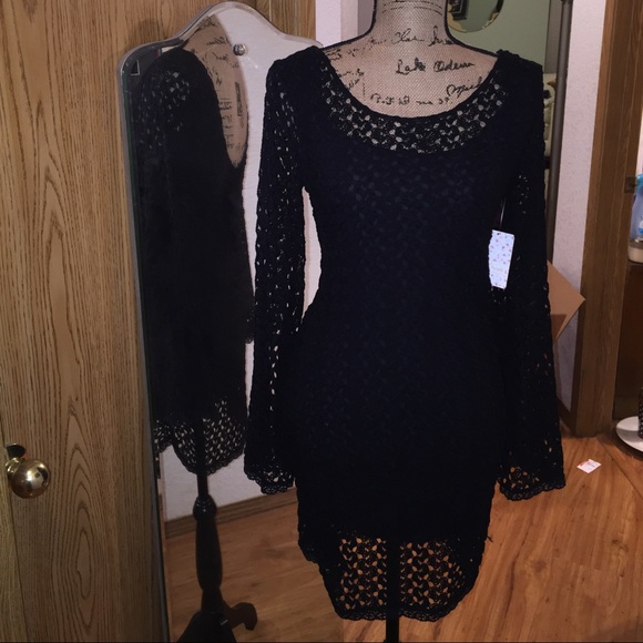 Free People Stretch Crochet Bell Sleeve Dress - Picture 2 of 4