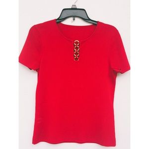 Red top gold accent around chest