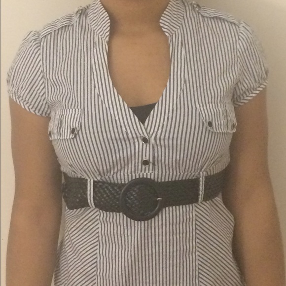 Striped v neck shirt with belt