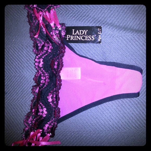 Pink and black lace corset style thong - Picture 1 of 3
