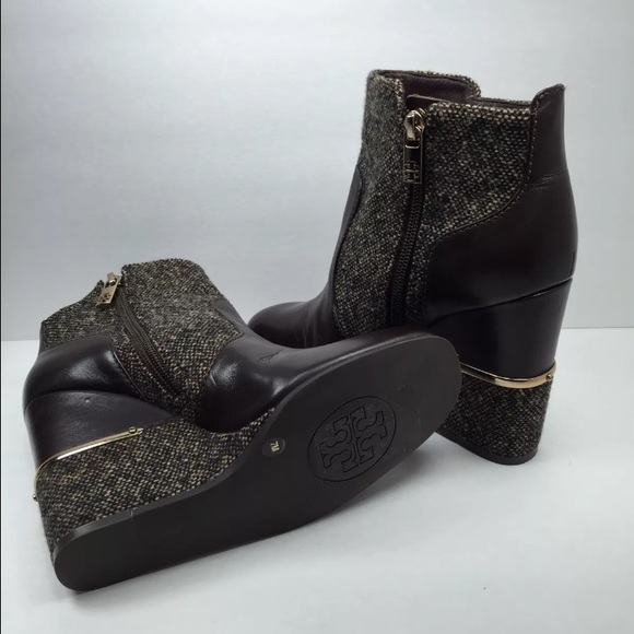 Tory Burch brown leather wedge booties size 7 M