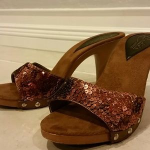 Bronze Sequin Candies Slip On Heels