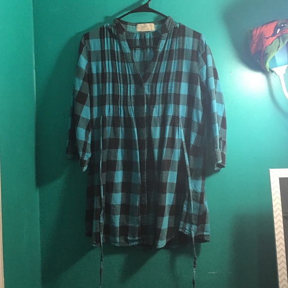 Blue plaid button dress