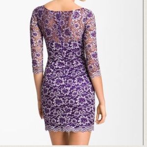 Designer purple lace mini cocktail wedding dress