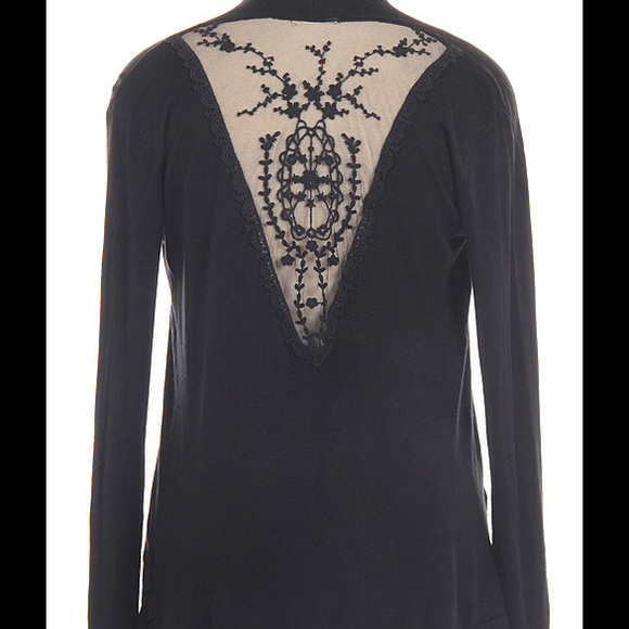 Sweaters - Plus size Black Cardigan with sexy lace back