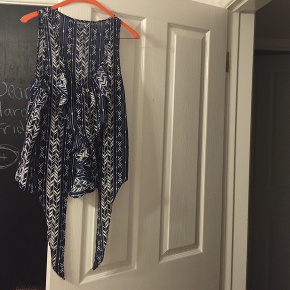 Blue and white blouse with Ruffles