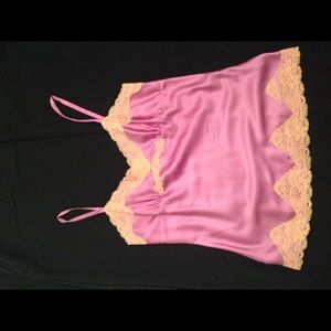 Romantic satin camisole with lace. Two toned.