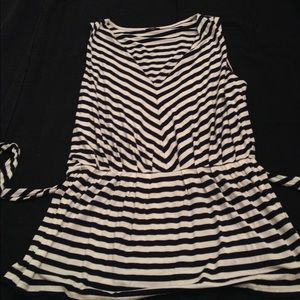 Talbots navy and white striped top