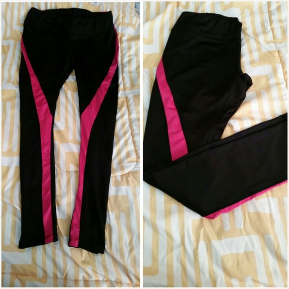 Black and pink skinny workout/yoga pants. M/L/XL