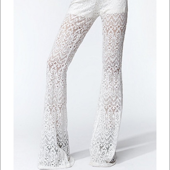 Kendall & Kylie Pants - Kendall & Kylie High Rise Lace Bell Bottom Pants